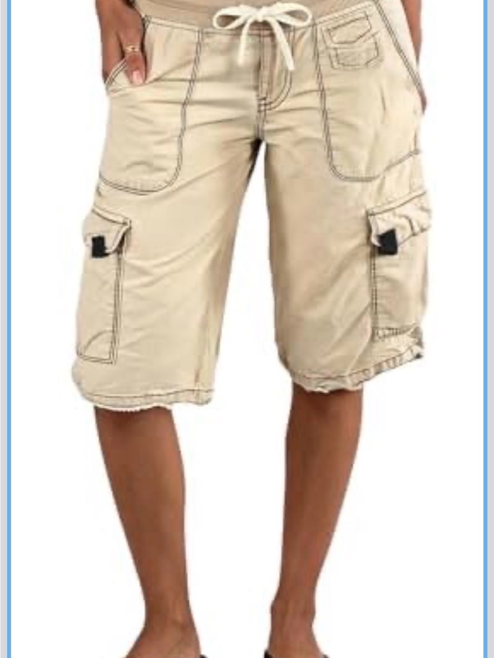 Women’s Beige Cargo Drawstring Shorts